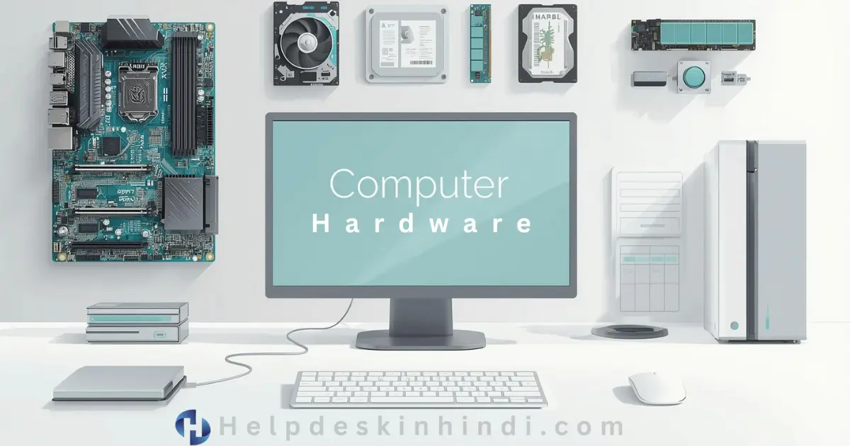 Computer components displayed on desk